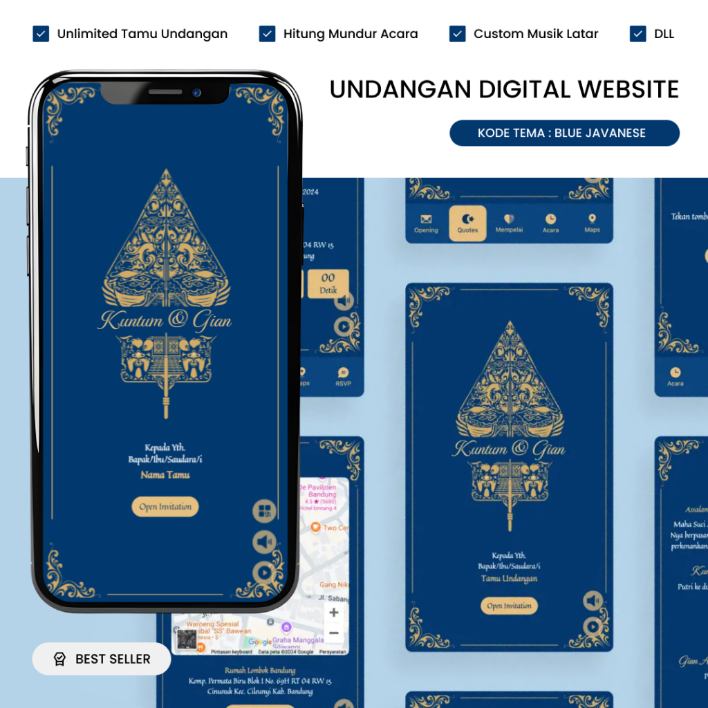 Undangan Digital Blue Javanese Adat Jawa – Tanpa Foto & Dengan Foto Elegan dan Modern