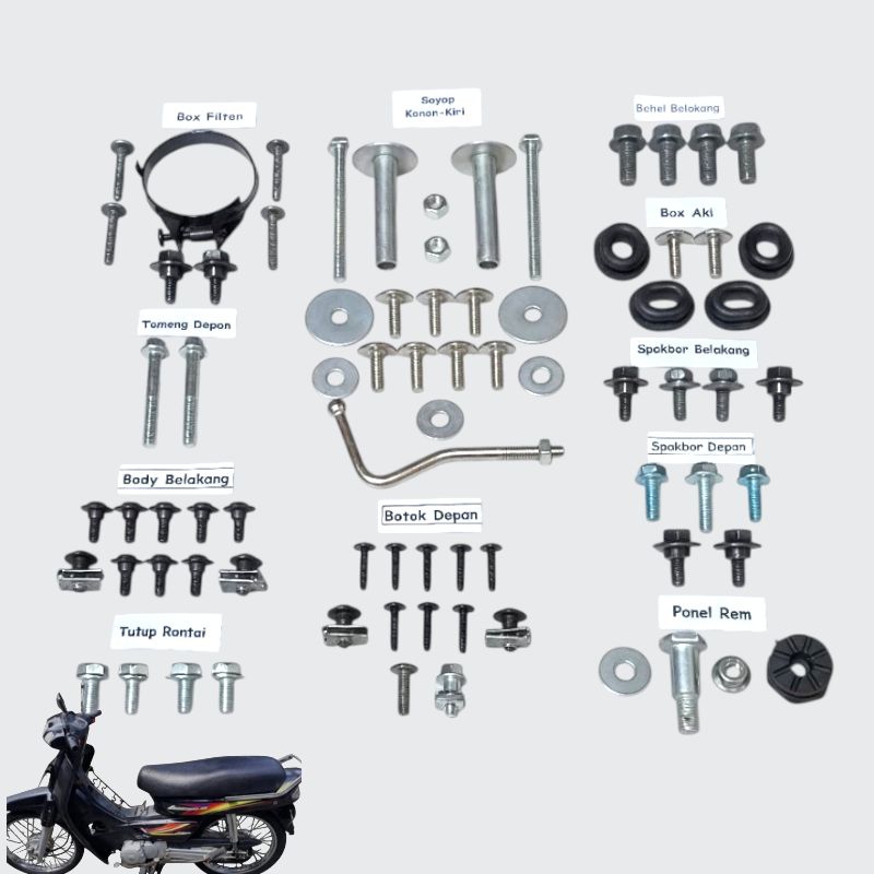 Baut Full Set Body Honda Astrea Legenda 2 100cc / Baut Lengkap Cover Body Honda Legenda 2 100cc Full