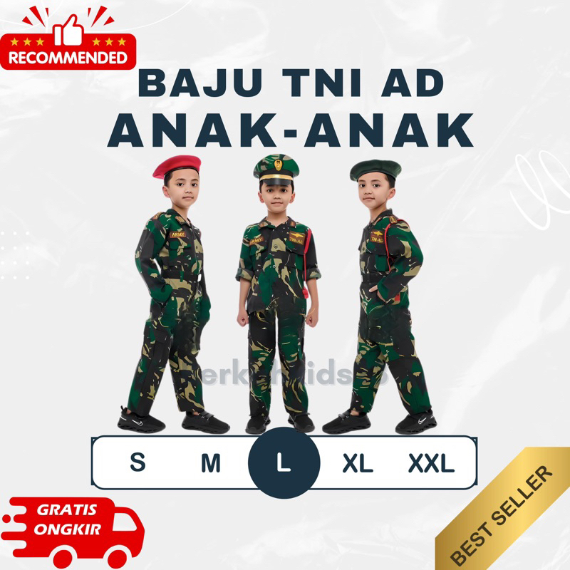 BERKAHKIDS23-COD SERAGAM TNI AD KOWAD ANAK ANAK FESTIVAL/TNI AD CEWE COWO/TNI AD BARET PET BERKUALIT