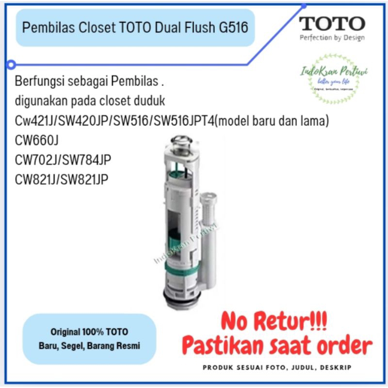 Flush Valve Closet TOTO G516 untuk type closet toto  SW420JP, SW516JP, SW516JPT4, SW784JP, SW821JP(D