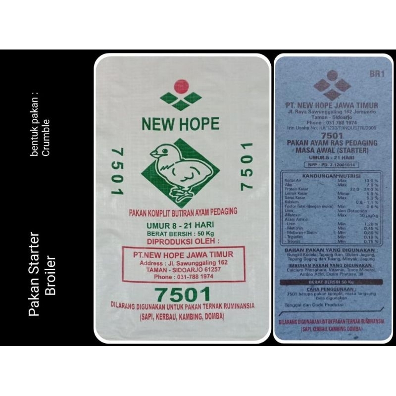 Pakan ayam starter NEW HOPE 7501 kemasan 50kg