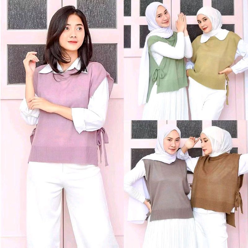 F (F6) OUTER VEST RAJUT TALI PINGGIR/ROMPI RAJUT PREMIUM