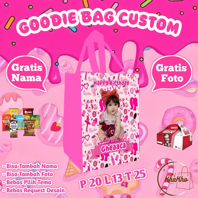 

Tas Ultah Murah / Tas Ultah Potrait / Goodie bag custom / Tas Ultah Gratis Nama / Goodiebag Anak / Tas Ulang Tahun Anak Murah