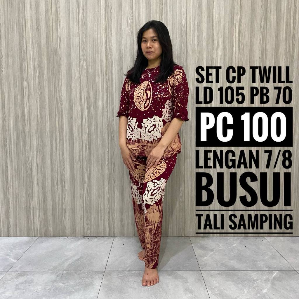 One Set Wanita Setelan Kekinian Dewasa Terbaru Motif Batik Abstrak Rayon Twill Ori Pekalongan Busui 
