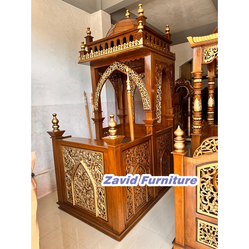 Mimbar masjid mewah, mimbar masjid kubah, mimbar masjid ukir, mimbar masjid kayu jati, Mimbar masjid