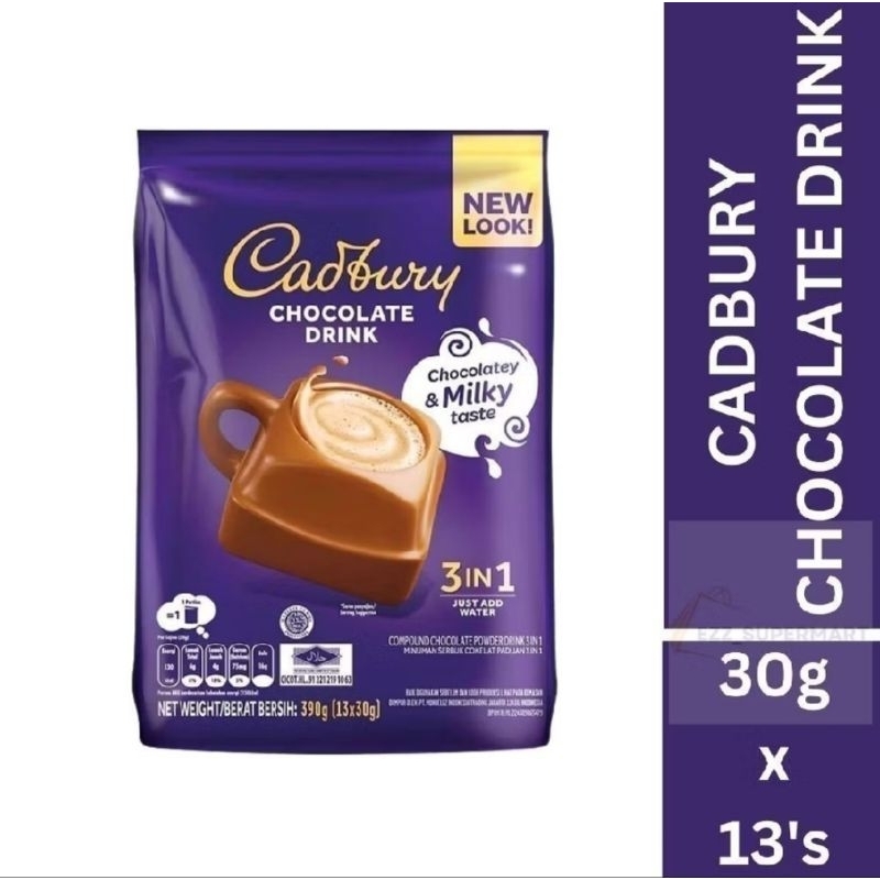 

Cadbury Chocolate Drink 3in1 390g isi 13sct / Cadbury Hot Chocolate / Minuman Coklat