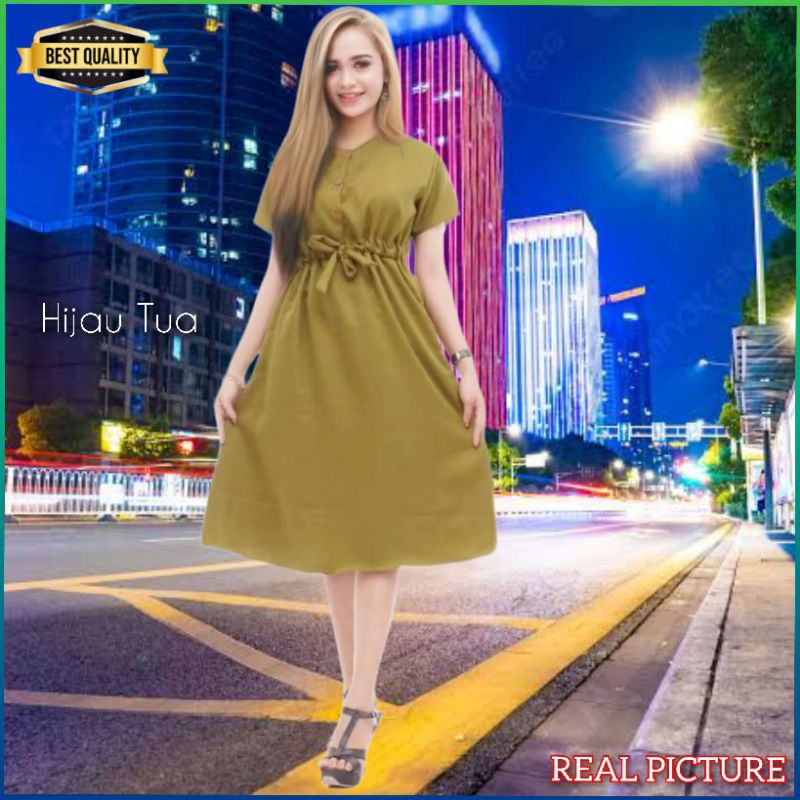 Dress Wanita Althaea Natal Jumbo LD 90-112 Korean Style Hijau Tua