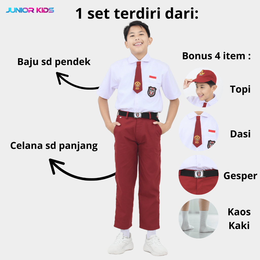Premium Setelan Lengkap Seragam Sekolah Sd Merah Putih & Pramuka Anak Laki Laki Kelas 1-6 Sd (Mp A2