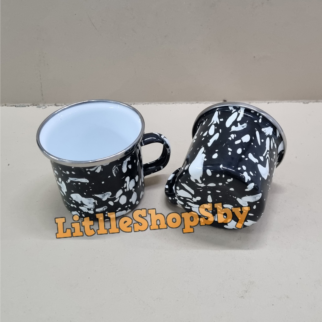 Gelas Cangkir Mug Enamel 6cm Hitam Blirik Loreng