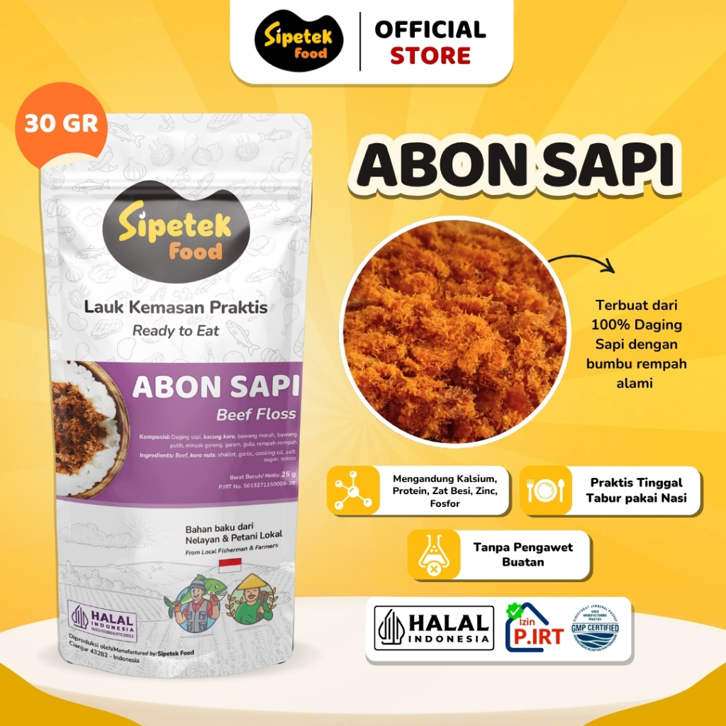 

Abon Daging Sapi Asli Original Kemasan Pouch 25gr Sipetek Food