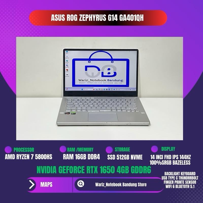 ASUS ROG ZEPHYRUS G14 GA401QH RYZEN 7 5800Hs GTX 1650 RAM 16GB SSD 512GB 144Hz 100sRGB L