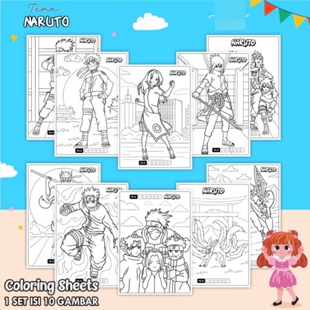 

KERTAS GAMBAR ANAK MEWARNAI KARAKTER NARUTO UKURAN A4 - COLORING SHEETS 1 SET ISI 10 GAMBAR