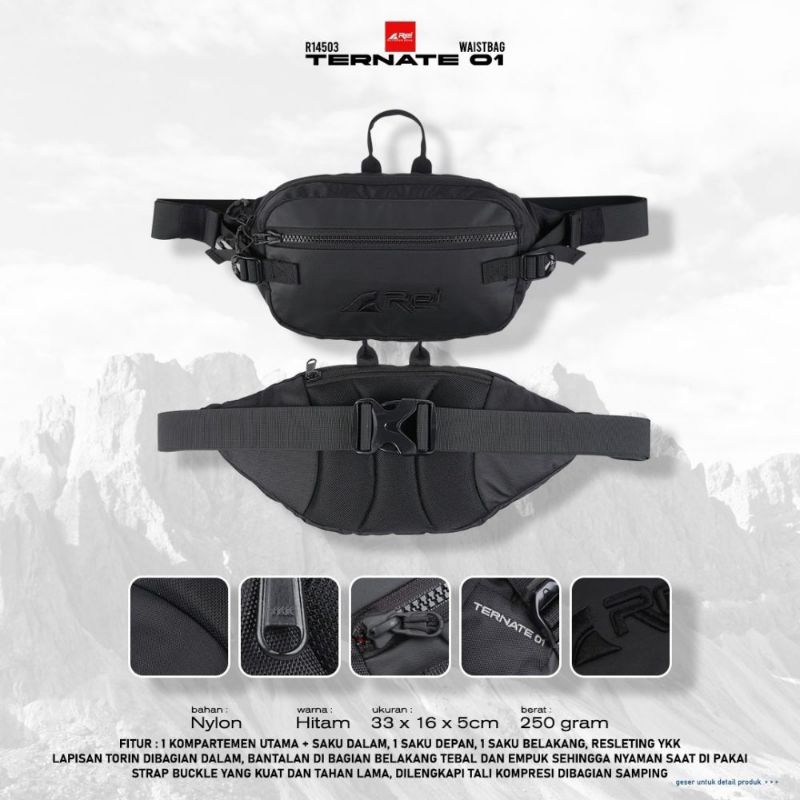 Tas Pinggang / Waist Bag Pria Ternate 1 Hitam Arei Outdoorgear Art 4503
