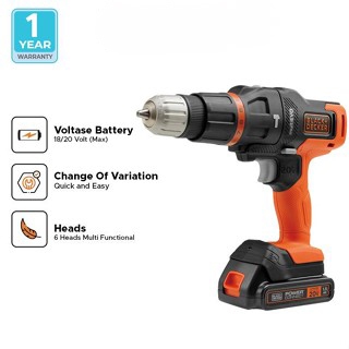Keelat Power - Bor Baterai Set Multi Fungsi  Black+Decker Multi Evo 6 Heads Kit (Evo185K6-B1)