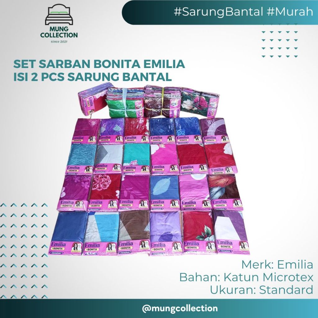 Bonita Emilia Set Sarung Bantal Guling / Isi 2 Sarung Bantal / Isi 1 Sarung Bantal + 1 Sarung Guling