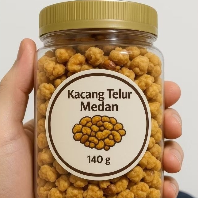 

Kacang Telur Medan Premium 140g – Renyah Manis Asin Gurih, Toples Eksklusif!