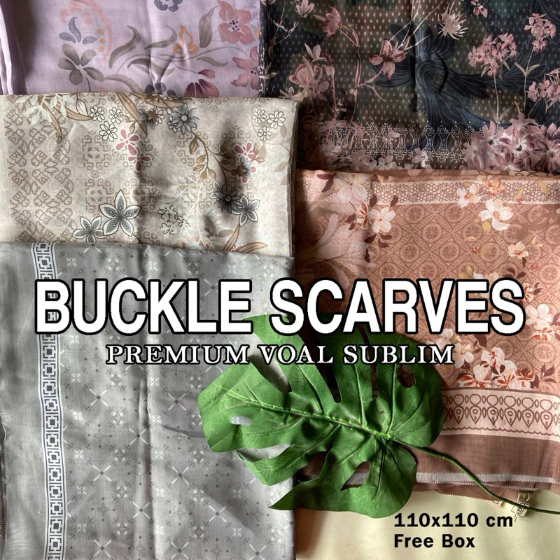 Hijab Segi Empat Voal Premium Motif Hitam – (FREE BOX) Buckle Scarves Sublim Syar’i