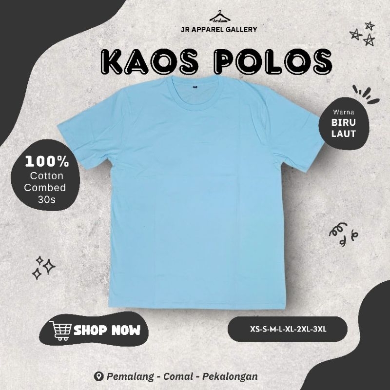 kaos polos biru laut corton combed 30s.unisex pria wanita