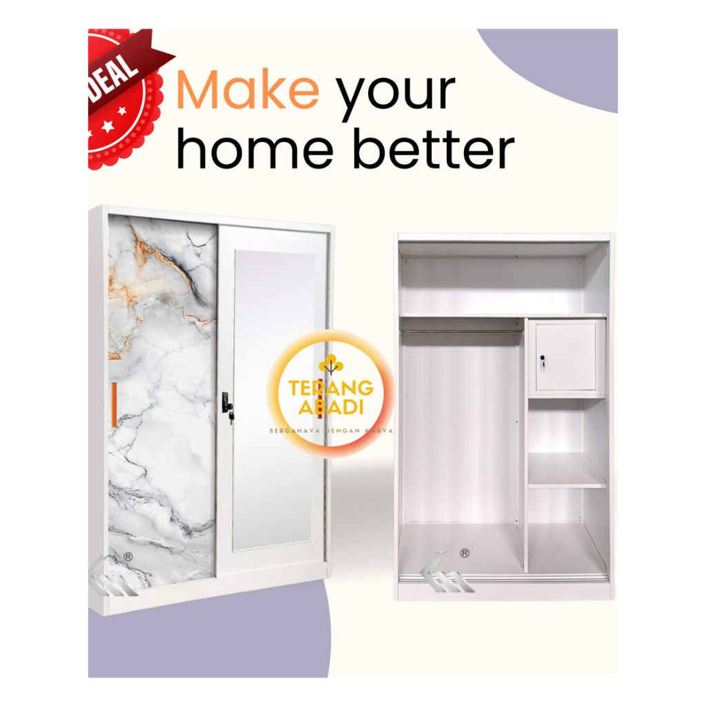 Lemari Sliding Jumbo Besi/ Lemari Pakaian Besi 2 Pintu Sliding Jumbo | Lemari Baju Sleding Kaca CTR1