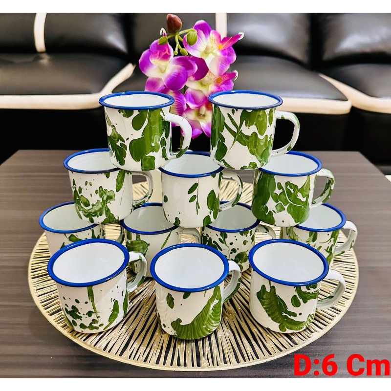 Gelas Cangkir Mug Seng Jadul Enamel Motif Batik Blirik Ukuran 6 Cm 1 Lusin / 12 Pcs