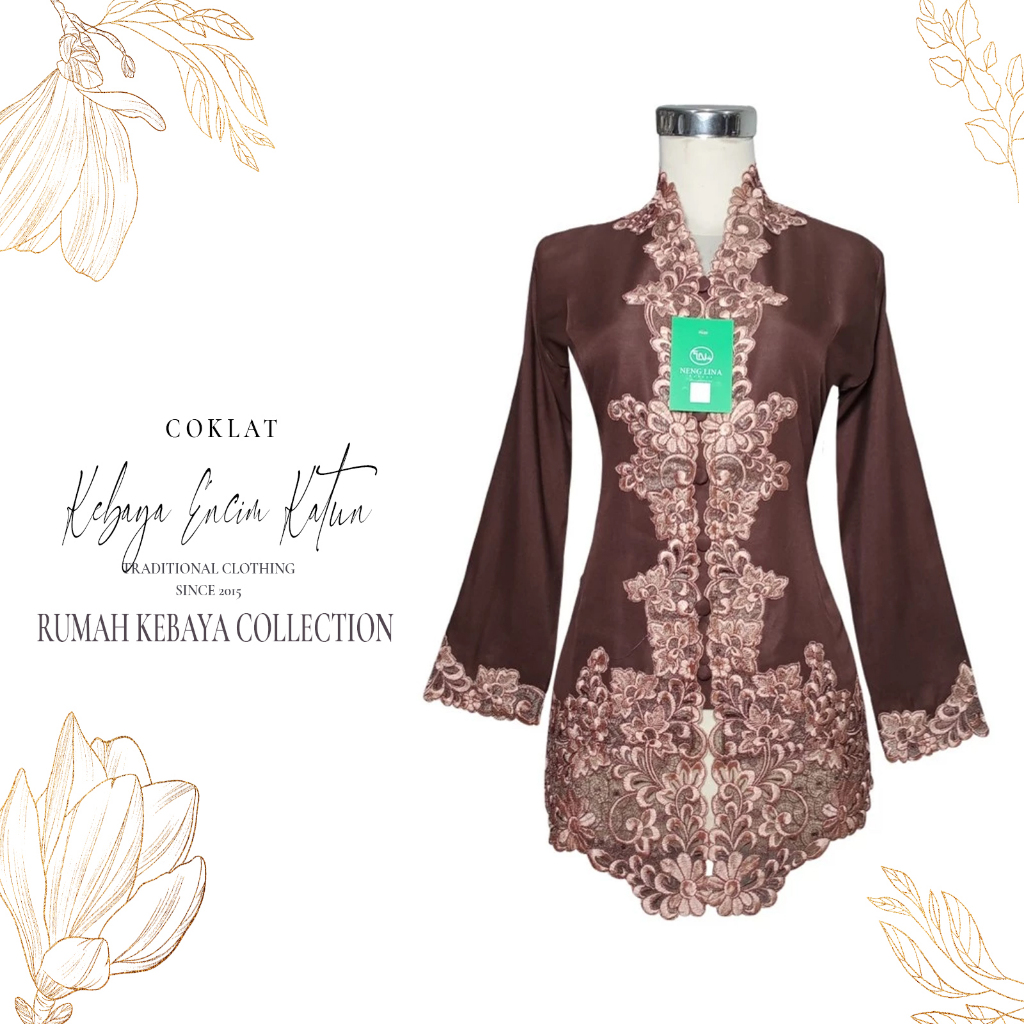 Kebaya Encim Kartini Katun Bordir Modern Coklat Fitrie Lengan Panjang Bigsize Jumbo