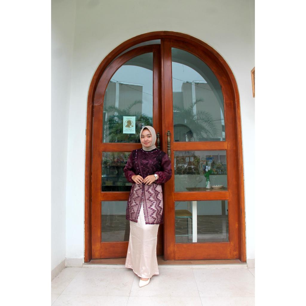 ENJE OUTER BRUKAT SILANG full PAYET/BRUKAT ORGANZA/BRUKAT PANJANG HARI RAYA/OUTER WANITA KEKINIAN