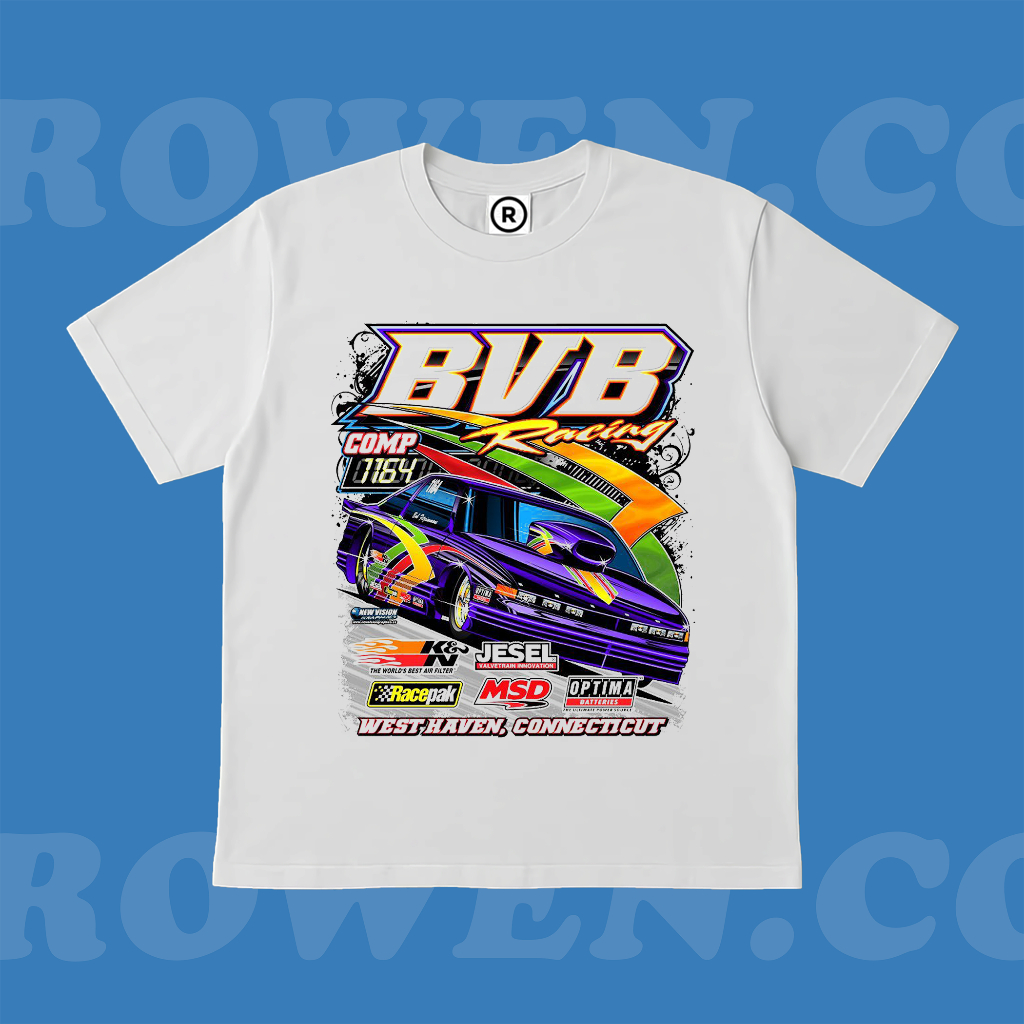 ROWEN.CO | KAOS BAJU BVB NASCAR | T-SHIRT OVERSIZE PUTIH STYLE Y2K VINTAGE BOOTLEG GRUNGE SKENA SEKE
