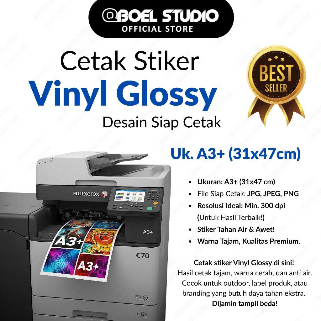 

CETAK STIKER VINYL GLOSSY A3+ | DESAIN SIAP CETAK