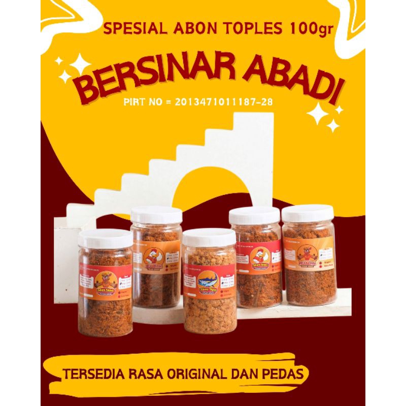 

[ABON ASLI JOGJA TOPLES 100GRAM] ABON AYAM, SAPI & IKAN BERSINAR ABADI ENAK MURAH