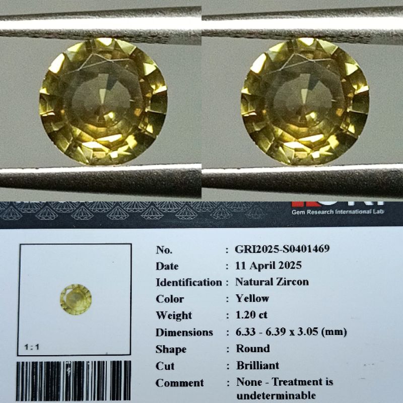 NATURAL ZIRCON YELLOW GRI LAB