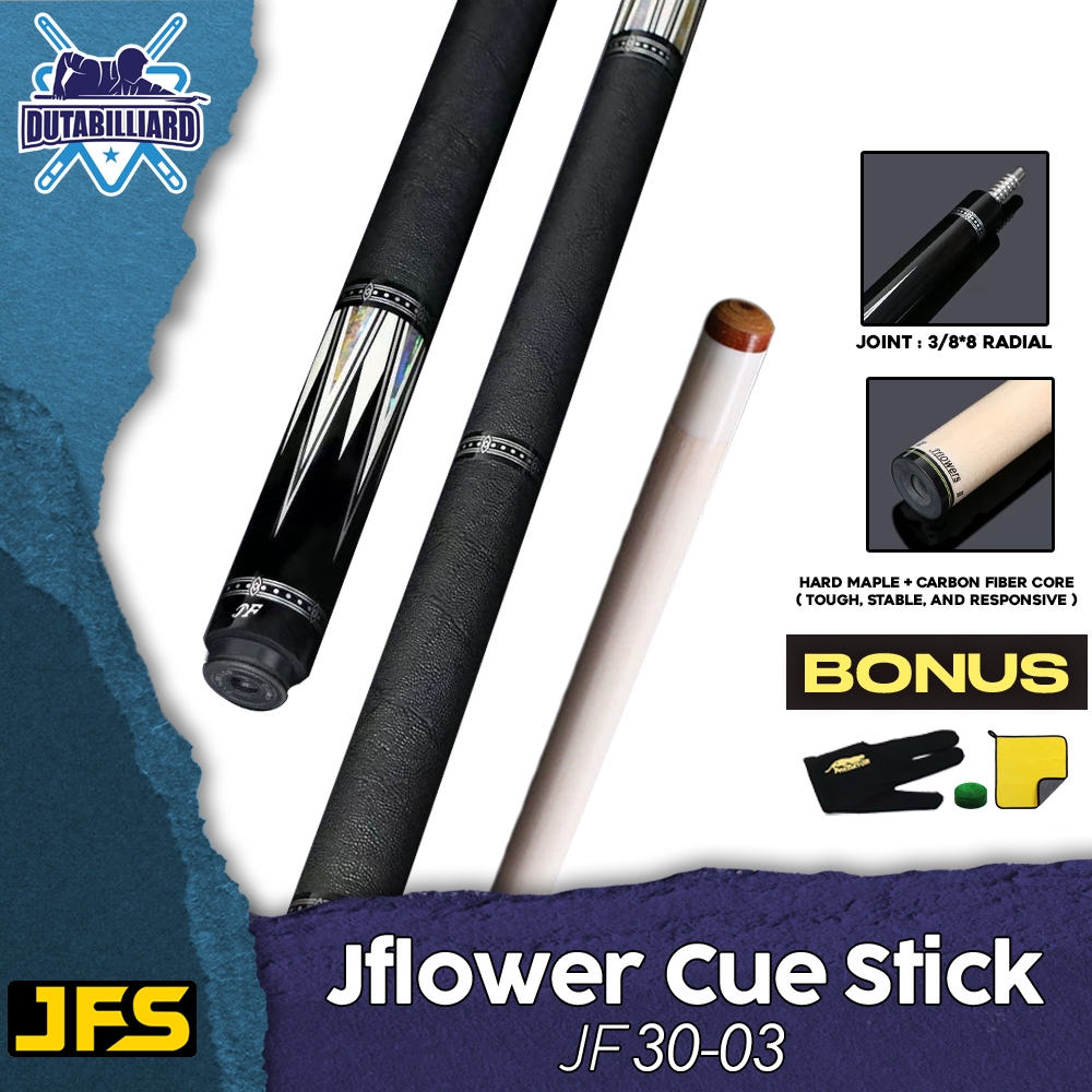 JFS Jflowers JF30-03F Premium Stick Billiard Shaft Carbon Play Low Deflection 12.5mm Ebony Wood Abal