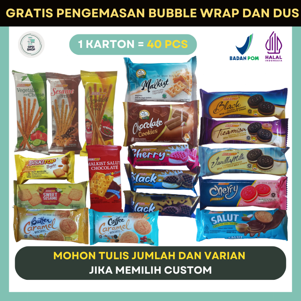 

Biskitop / Denex 1 Dus Mix (Isi 40 PCS) - Biskuit Cemilan Snack Grosir Murah