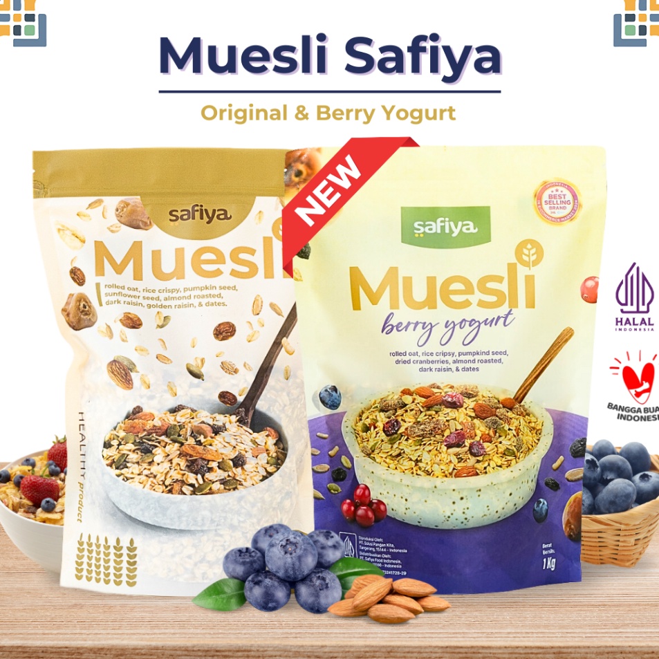 

COD Muesli Safiya 1 Kg Oatmeal Dried Fruit Almond Sereal Diet Sarapan Sehat Premium