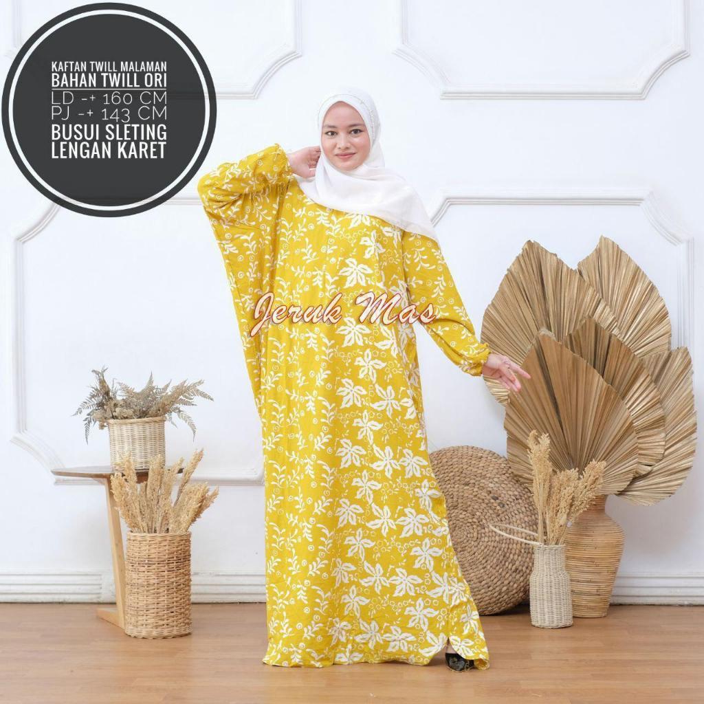 Batik Jeruk Mas - Madeena Batwing Dress Twill Ory Busui dan Wudhu Friendly Gamis Casual Syar'i
