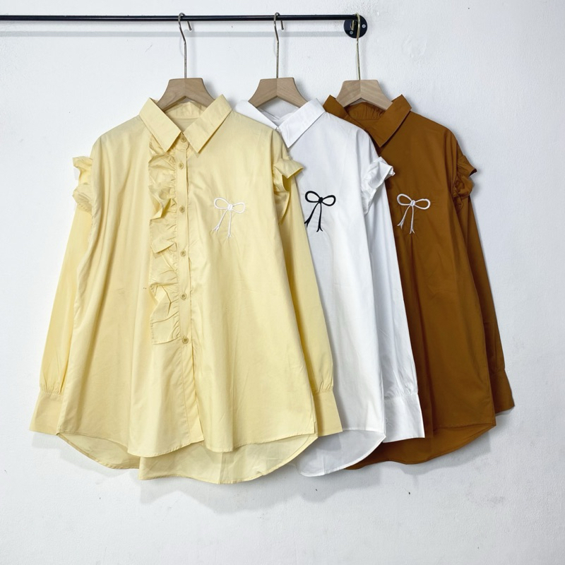 Livy Shirt LD 115 Kemeja Polos Ruffle Bordir Pita Katun Poplin Oversize