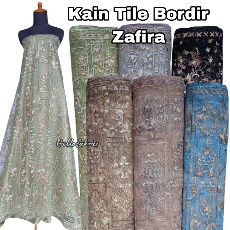 Kain Tile Bordir Zafira Lebar 135cm Kain Dress Gamis Ball Gown