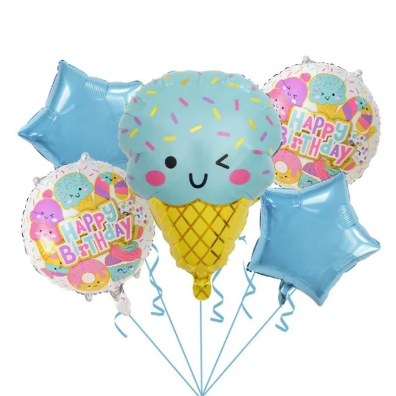 Set paket balon foil isi 5pc tema dessert ice cream candy permen balloon baloon lateks latex latek h