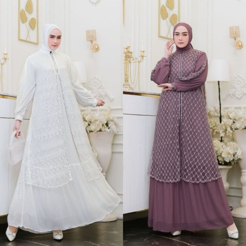 FITRIA SET BY ARSY HIJAB DRESS PAYET SET HIJAB PASHAMINA DRESS CANTIK ELEGANT CERUTTI BABYDOLL CANTI