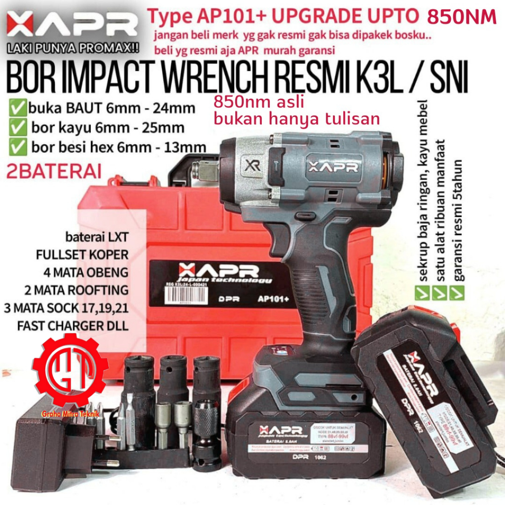 Mesin Bor Impact Wrench APR AP101+ Baterai Cordless 850NM
