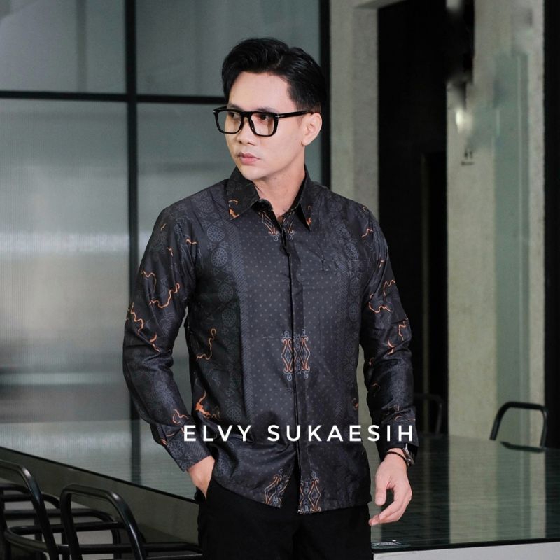 Elvy Sukaesih Kemeja Pria Lengan Panjang Terbaru Baju Batik Kantoran M L XL XXL