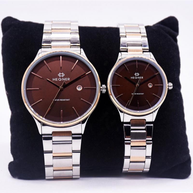 COUPLE Hegner 5069MRC,LRC Rosegold Brown JAM TANGAN COUPLE HEGNER ORIGINAL