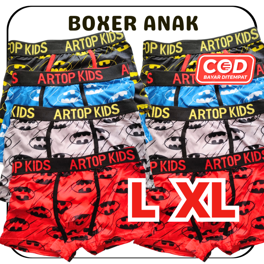 6 PCS Celana Dalam Boxer Anak Laki-Laki Usia 7 8 9 Tahun CD Anak Remaja Cowok ARTOP PREMIUM Motif Ba