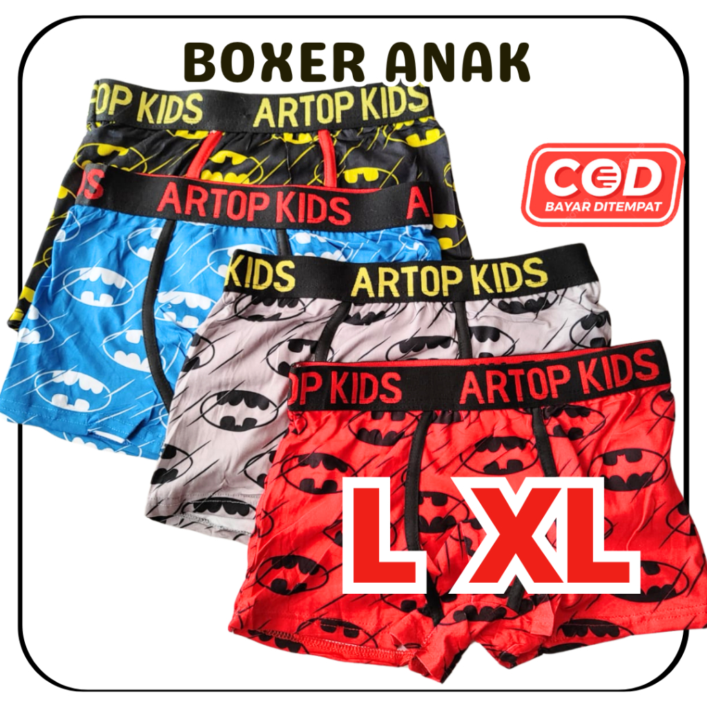 3 PCS Celana Dalam Boxer Anak Laki-Laki Usia 7-12 Tahun CD Anak Remaja Cowok ARTOP PREMIUM Motif Bat