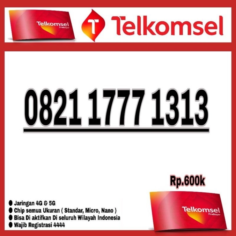 NOMOR CANTIK TELKOMSEL SIMPATI 4G LTE O821 1777 1313