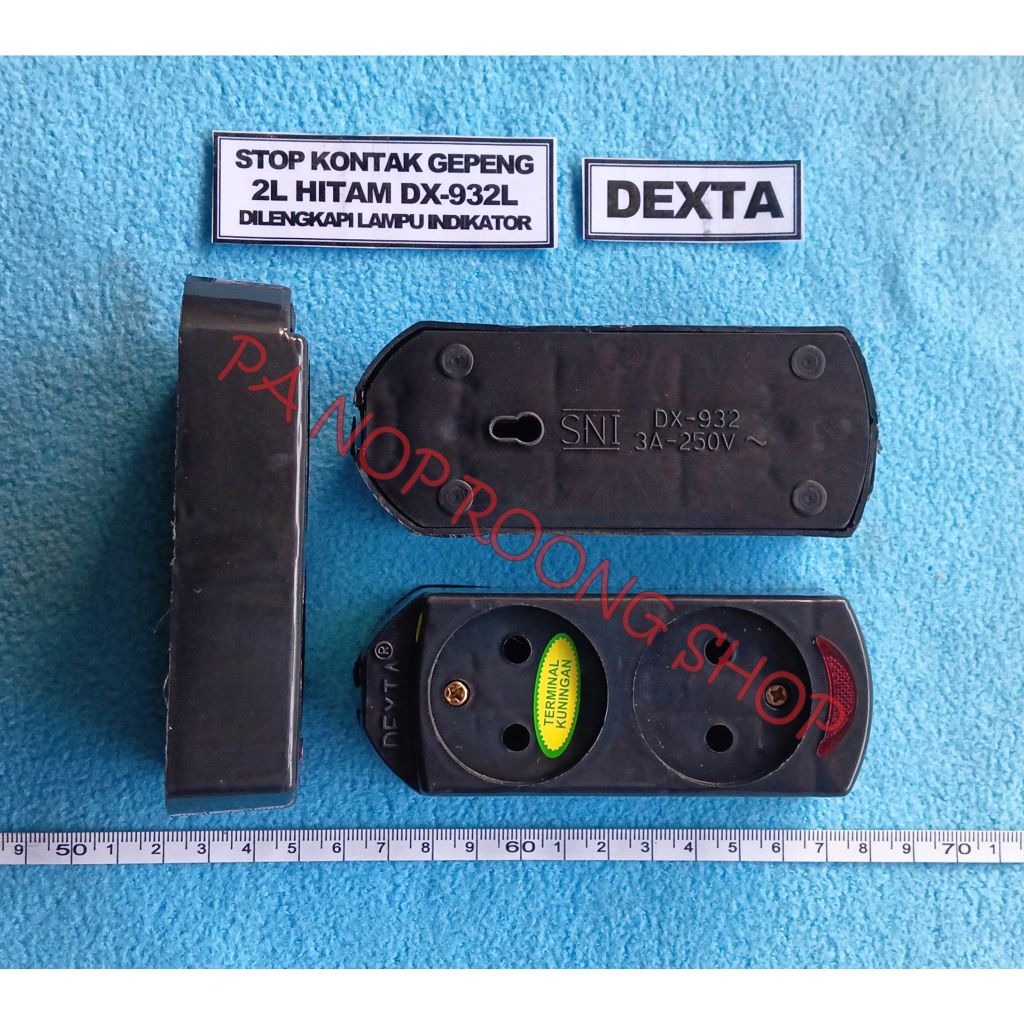STOP KONTAK GEPENG 2L HITAM + LAMPU INDIKATOR DEXTA DX-932