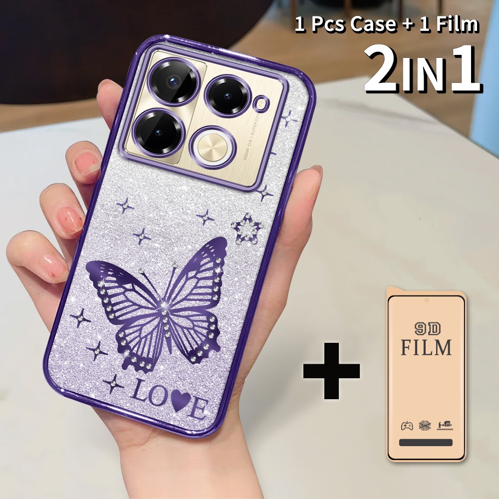 2 dalam 1 Casing HP untuk Infinix Note 40 Pro 40 Pro+ X6850 X6851 X6851B Case Glitter Anti Guncangan