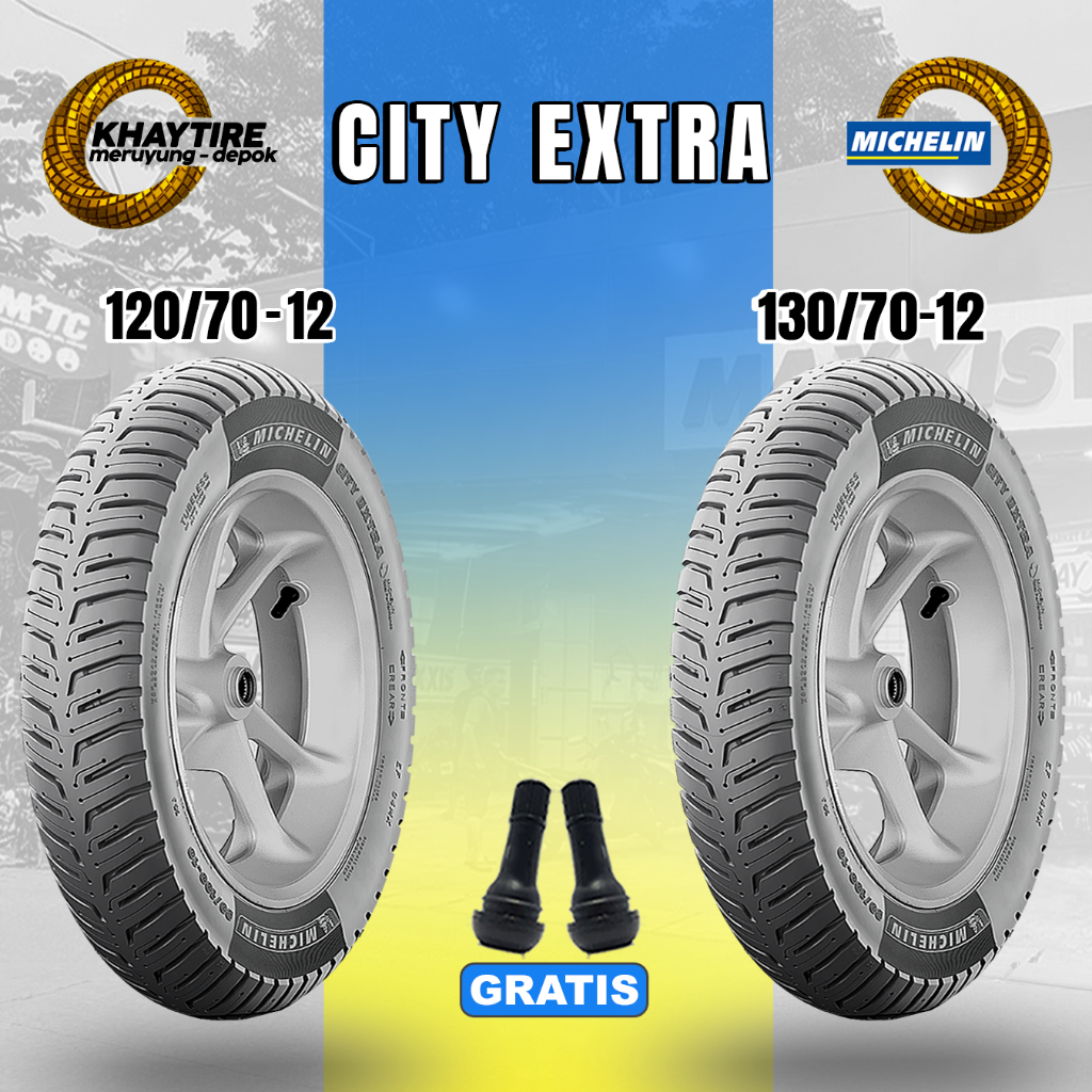 BAN MOTOR VESPA MATIC RING 12 MICHELIN CITY EXTRA SATUAN DAN SEPASANG TUBELESS