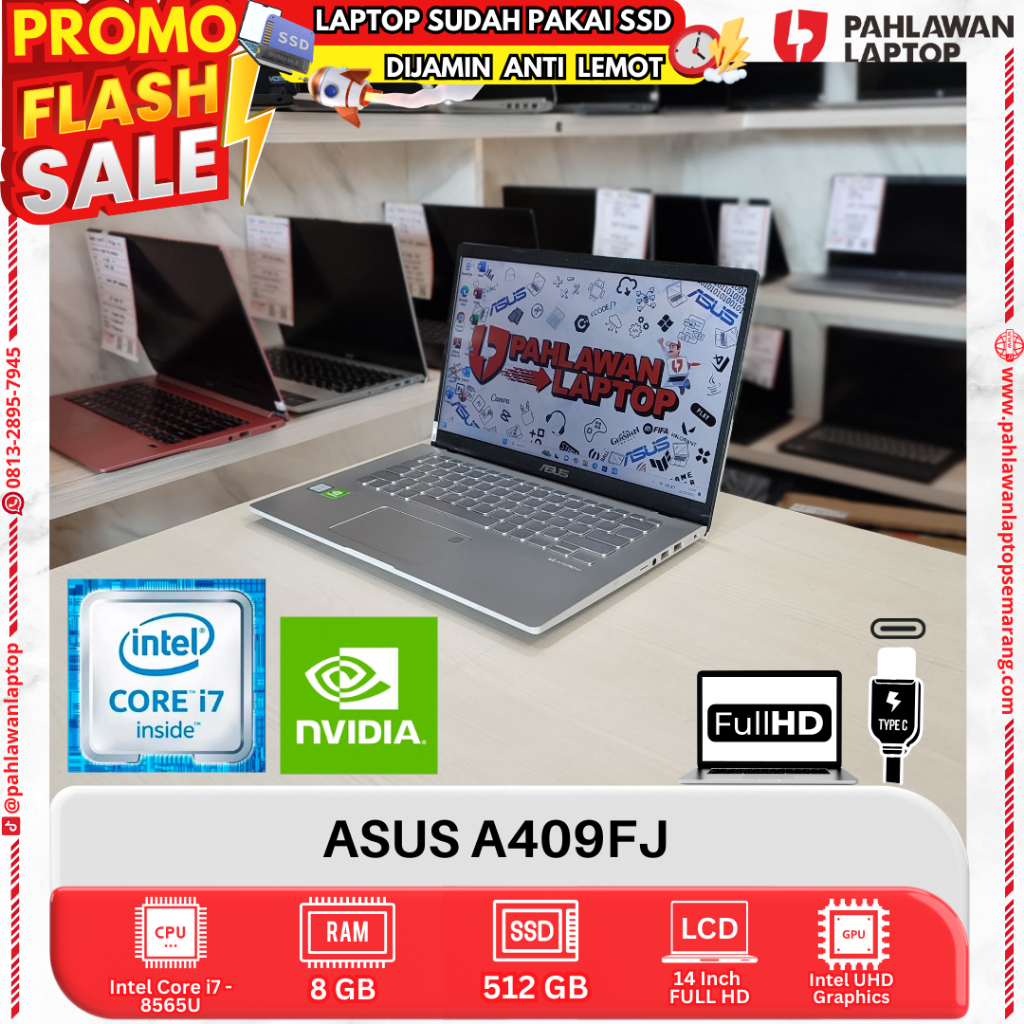 LAPTOP ASUS A409FJ Core i7 GEN 8 RAM 8GB SSD 512GB DUAL VGA