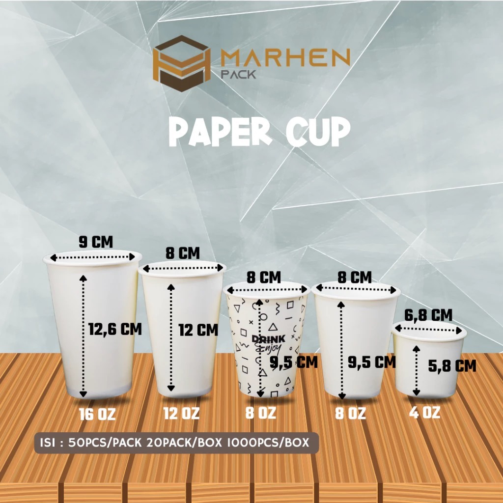 MP - Paper Cup Hot&Cold 4oz 12oz 16oz/ Paper Cup Polos /Paper Cup Tanpa Tutup / Gelas Kertas