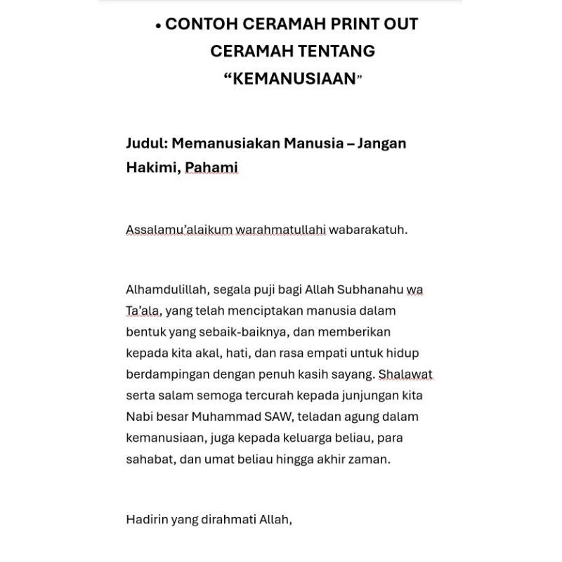 

print out ceramah tentang "kemanusiaan" 2 lembar